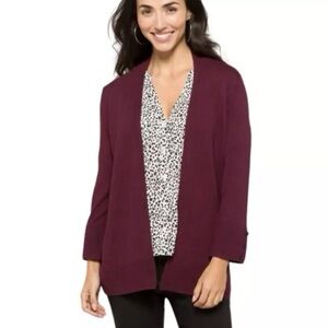 Evolution Open Front 3/4 Sleeve Super Soft Burgandy Cardigan Sweater NWT‎ Size S